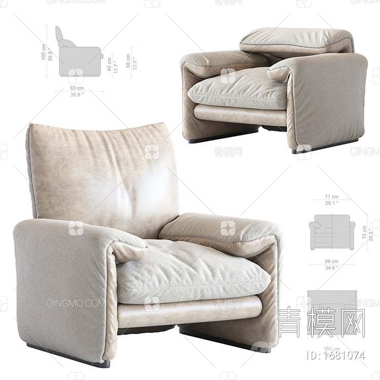 单人沙发3D模型下载【ID:1681074】
