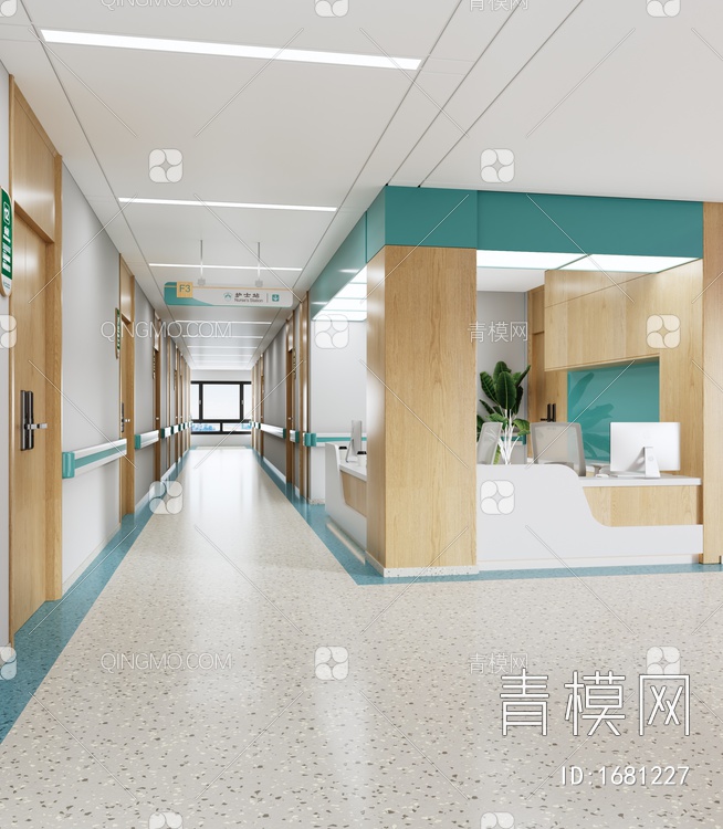 医院护士站 过道3D模型下载【ID:1681227】