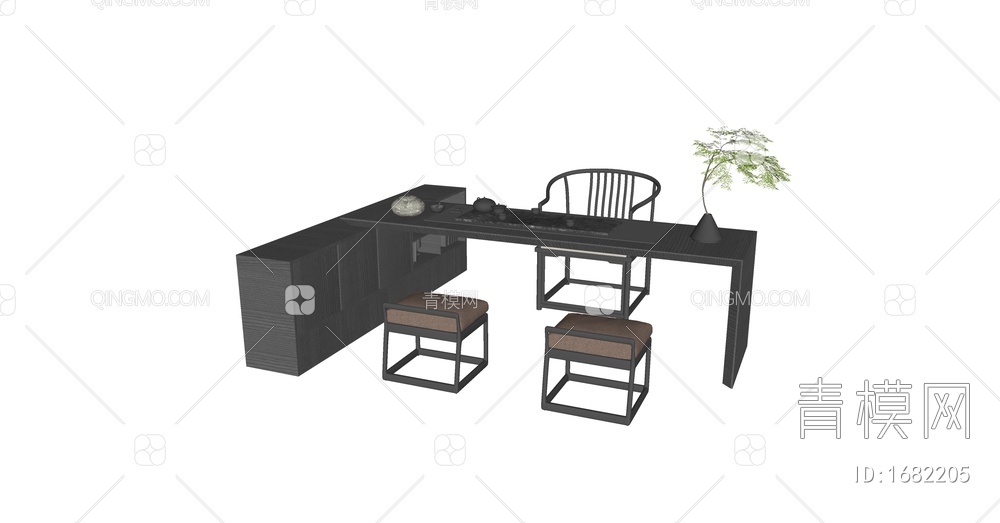 茶桌椅SU模型下载【ID:1682205】