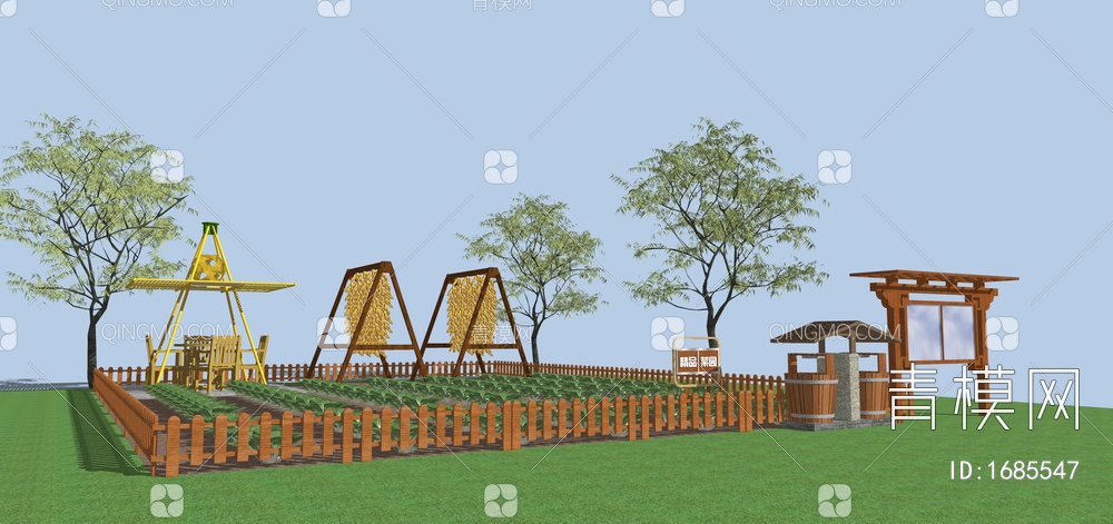 木栅栏 木围栏 护栏 乡村围栏  木篱笆SU模型下载【ID:1685547】