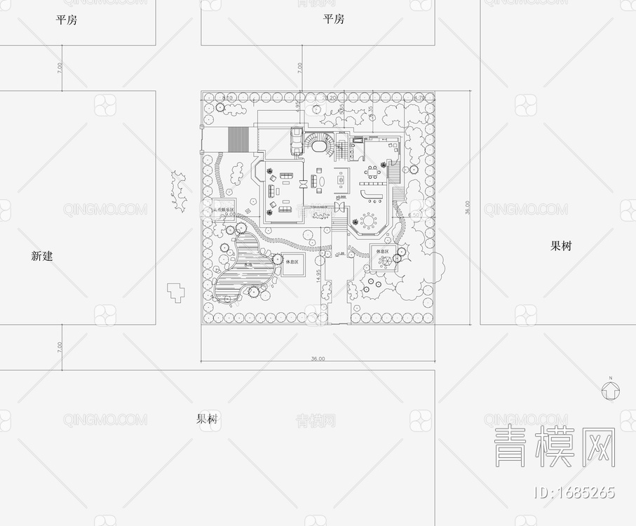 住宅庭院景观 施工图 概念方案【ID:1685265】
