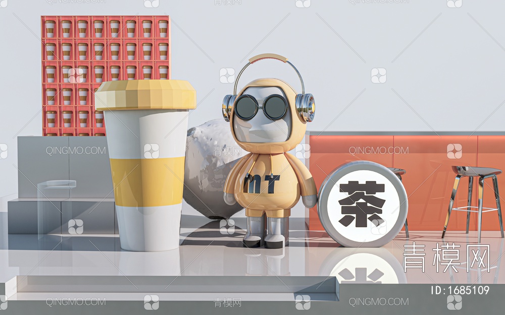 卡通雕塑 奶茶店雕塑 饮品店雕塑SU模型下载【ID:1685109】
