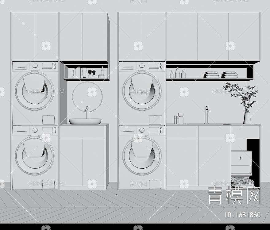 洗衣机柜3D模型下载【ID:1681860】