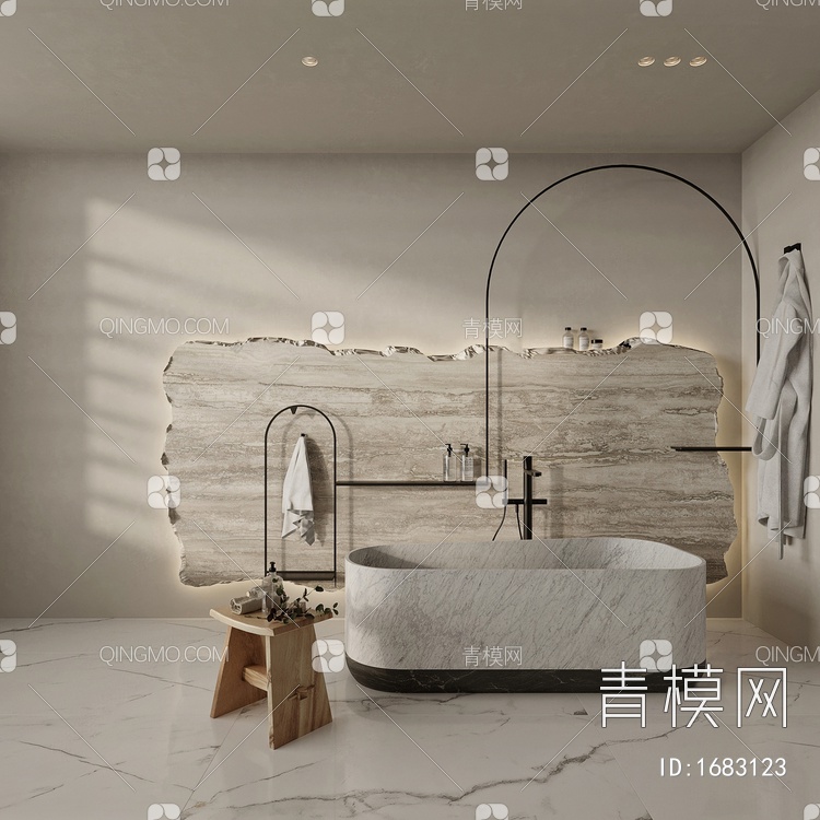 卫生间 洞石 浴缸3D模型下载【ID:1683123】