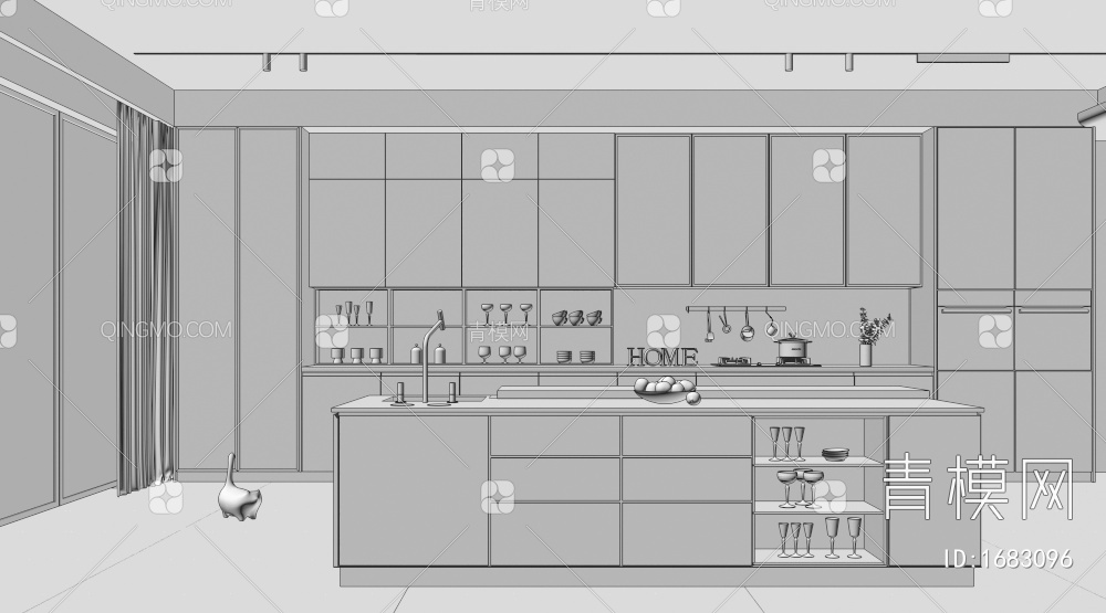 开放式厨房 橱柜3D模型下载【ID:1683096】