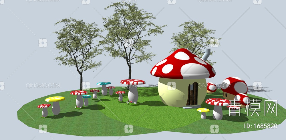雕塑 蘑菇雕塑 异形蘑菇 彩色小品 蔬菜装置艺术SU模型下载【ID:1685820】