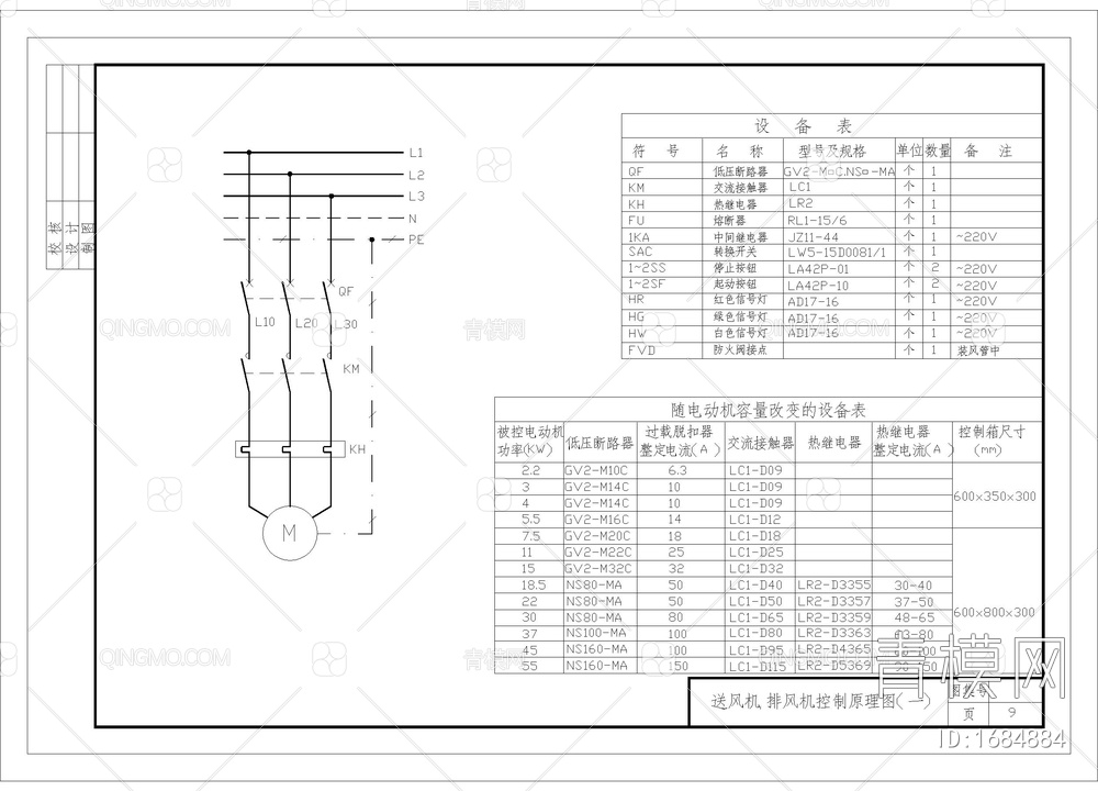 送风机排风机控制原理图【ID:1684884】