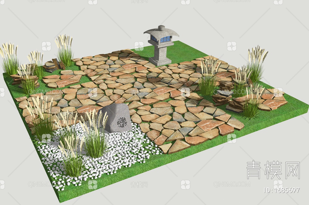 汀步石 景观小品 园林道路 石头造景 生态小路SU模型下载【ID:1685697】