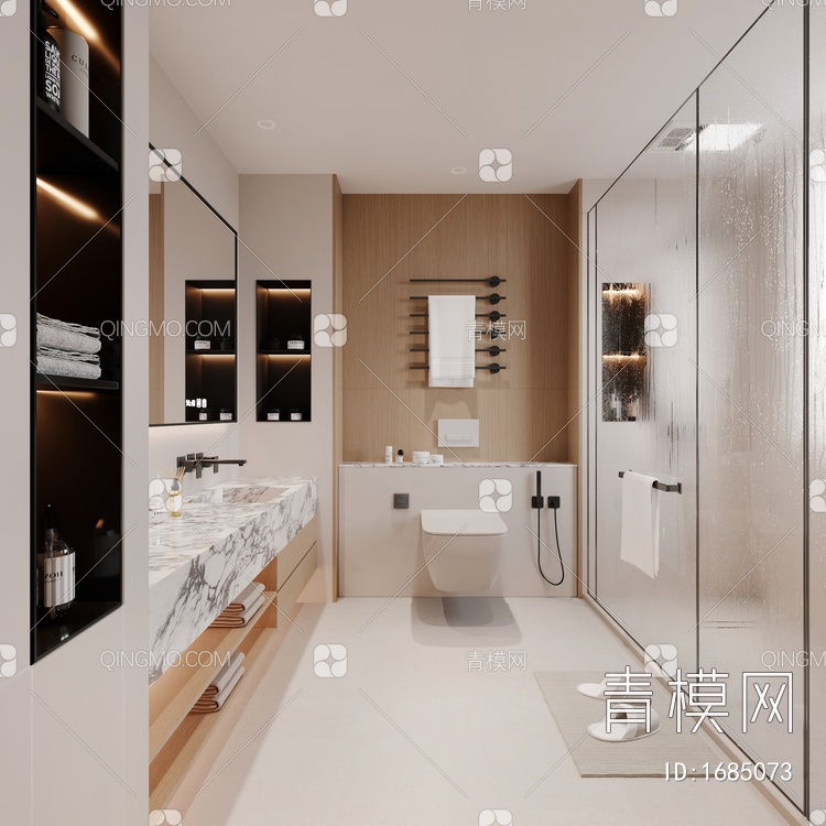 卫生间，台盆柜，淋浴房，坐便器，镜子，卫浴柜SU模型下载【ID:1685073】