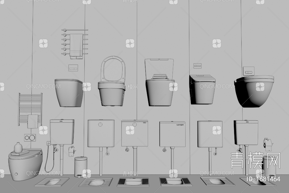 马桶 蹲坑 取暖器 智能马桶 垃圾桶3D模型下载【ID:1681464】