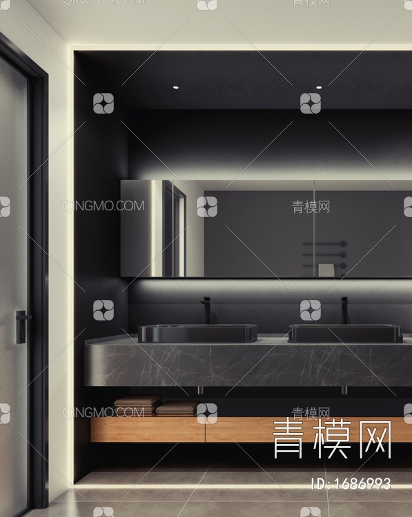 卫生间 浴室柜 浴室门 浴室镜3D模型下载【ID:1686993】