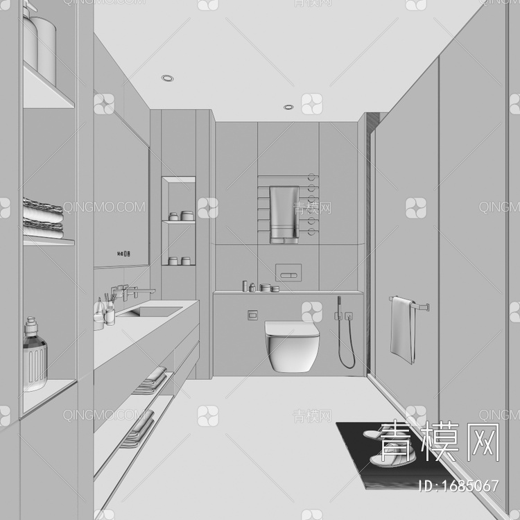 卫生间，台盆柜，淋浴房，坐便器，镜子，卫浴柜3D模型下载【ID:1685067】
