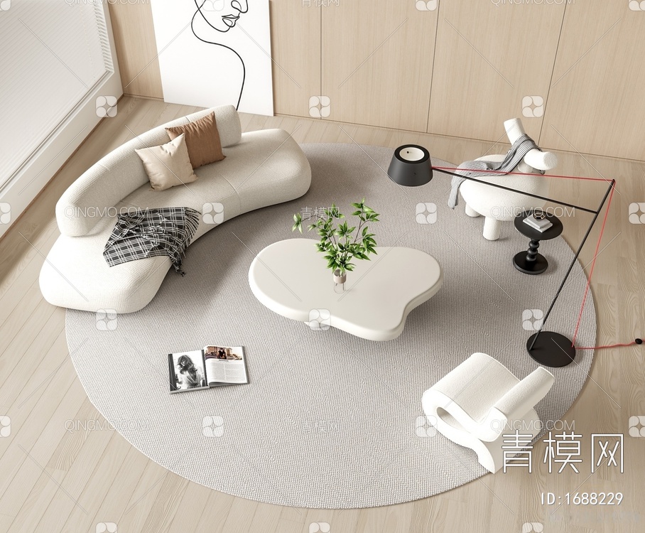 弧形沙发茶几组合3D模型下载【ID:1688229】