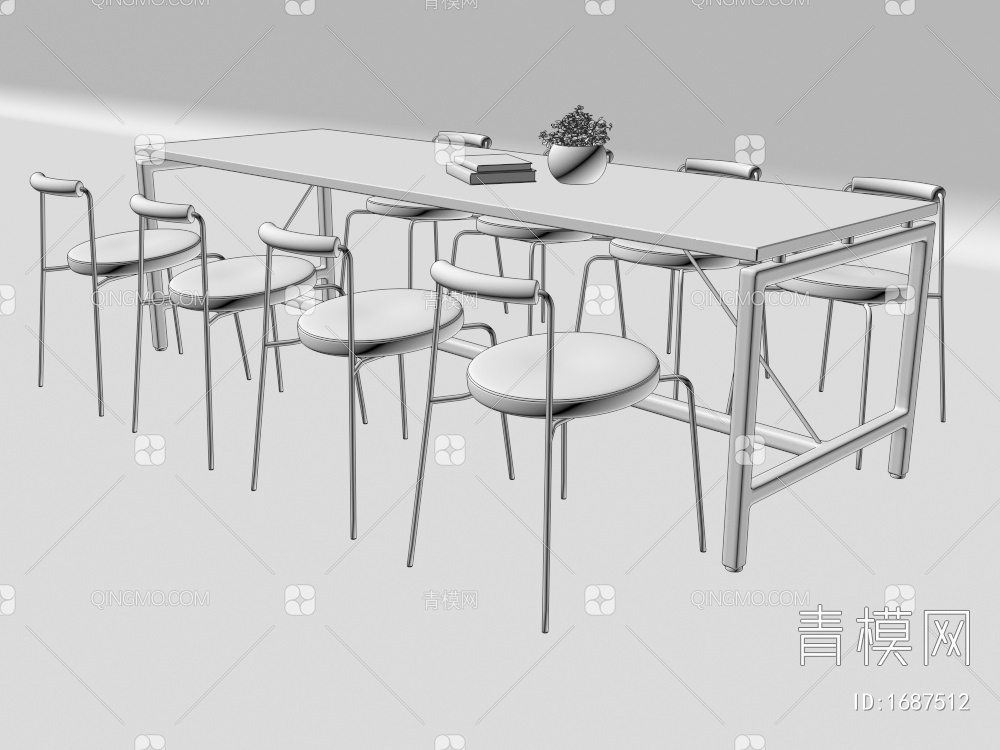 长条桌椅组合3D模型下载【ID:1687512】
