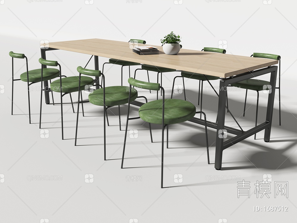 长条桌椅组合3D模型下载【ID:1687512】