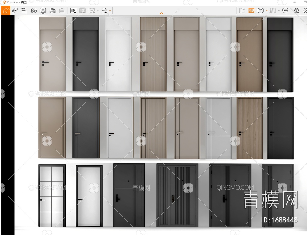 卧室门 单开门 木门 玻璃门 子母门 入户门 卫生间门合集SU模型下载【ID:1688448】