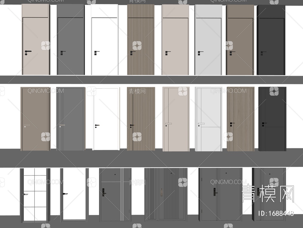 卧室门 单开门 木门 玻璃门 子母门 入户门 卫生间门合集SU模型下载【ID:1688448】