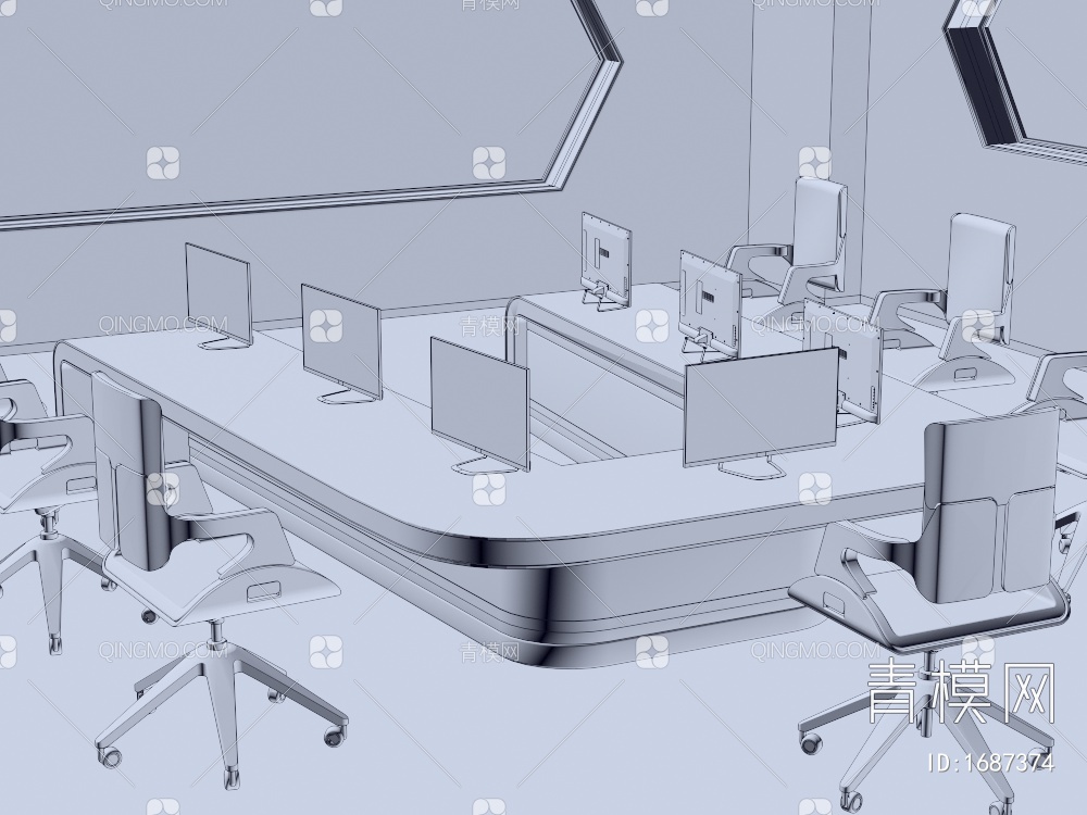 科技感办公桌椅组合3D模型下载【ID:1687374】