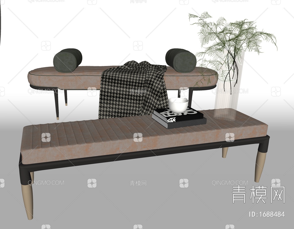 床尾凳，饰品摆件SU模型下载【ID:1688484】
