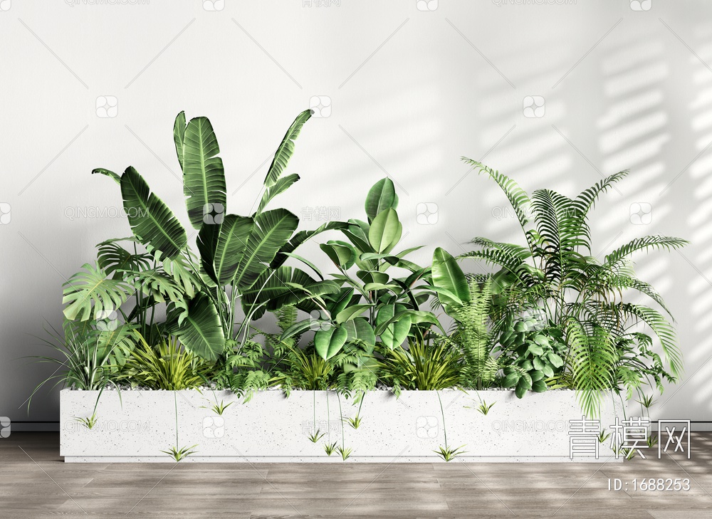 绿植花箱 植物组合 室内植物造景 花箱盆景SU模型下载【ID:1688253】