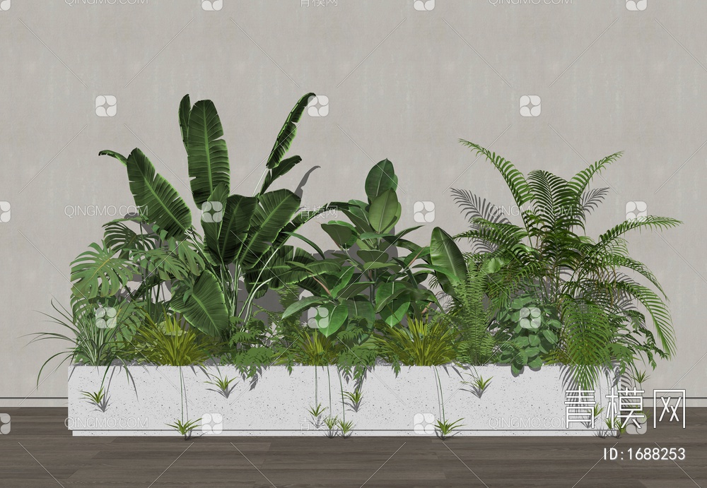 绿植花箱 植物组合 室内植物造景 花箱盆景SU模型下载【ID:1688253】