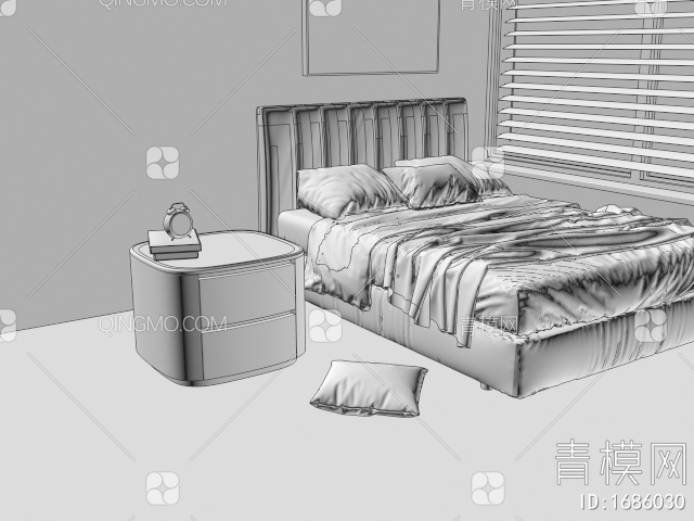 单人床 床头柜3D模型下载【ID:1686030】