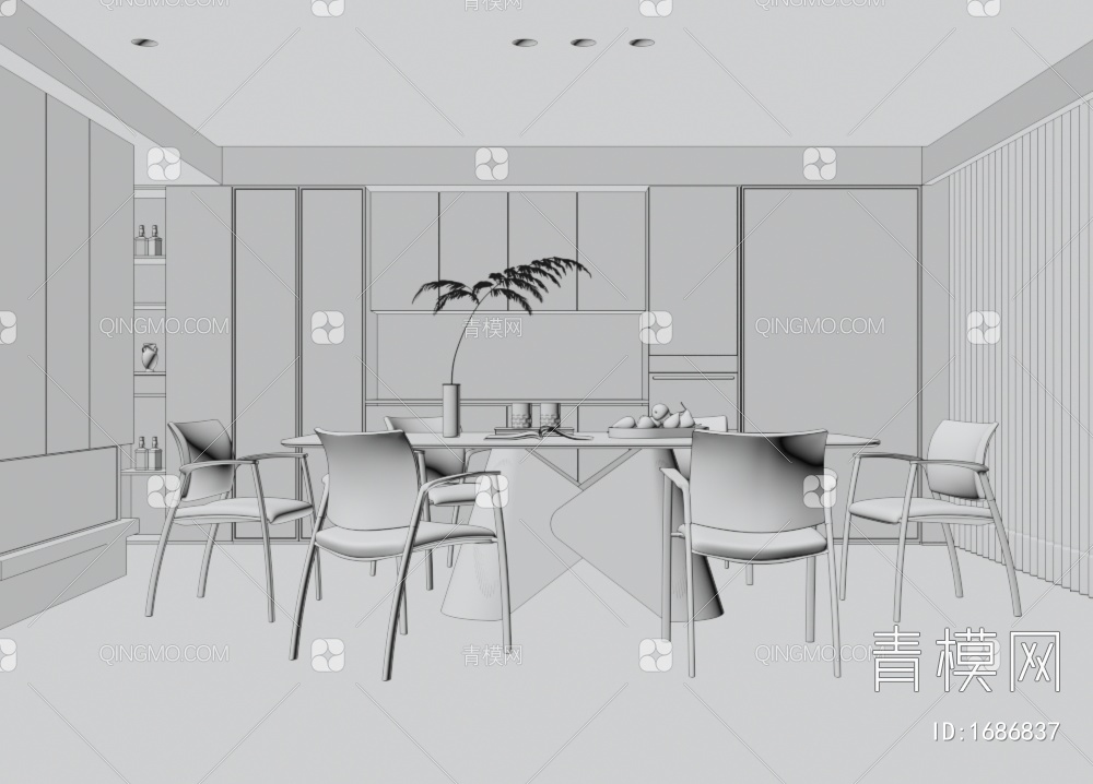 餐厅  餐桌椅  酒柜 壁炉  绿植 梦幻帘3D模型下载【ID:1686837】