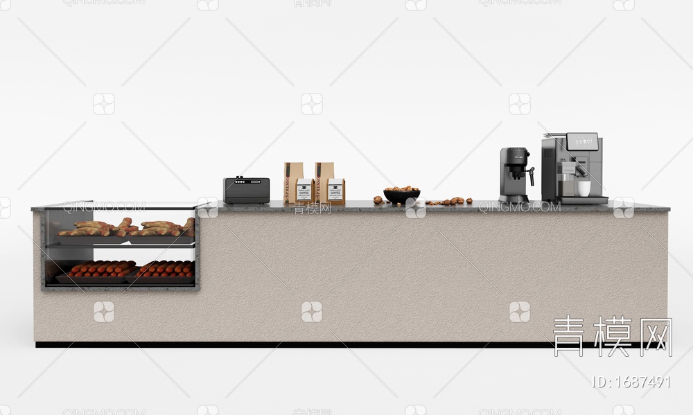 咖啡厅操作台 咖啡机 食物饮品SU模型下载【ID:1687491】