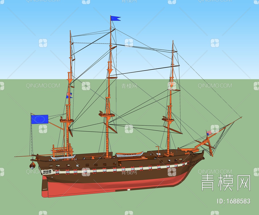 交通工具 帆船SU模型下载【ID:1688583】