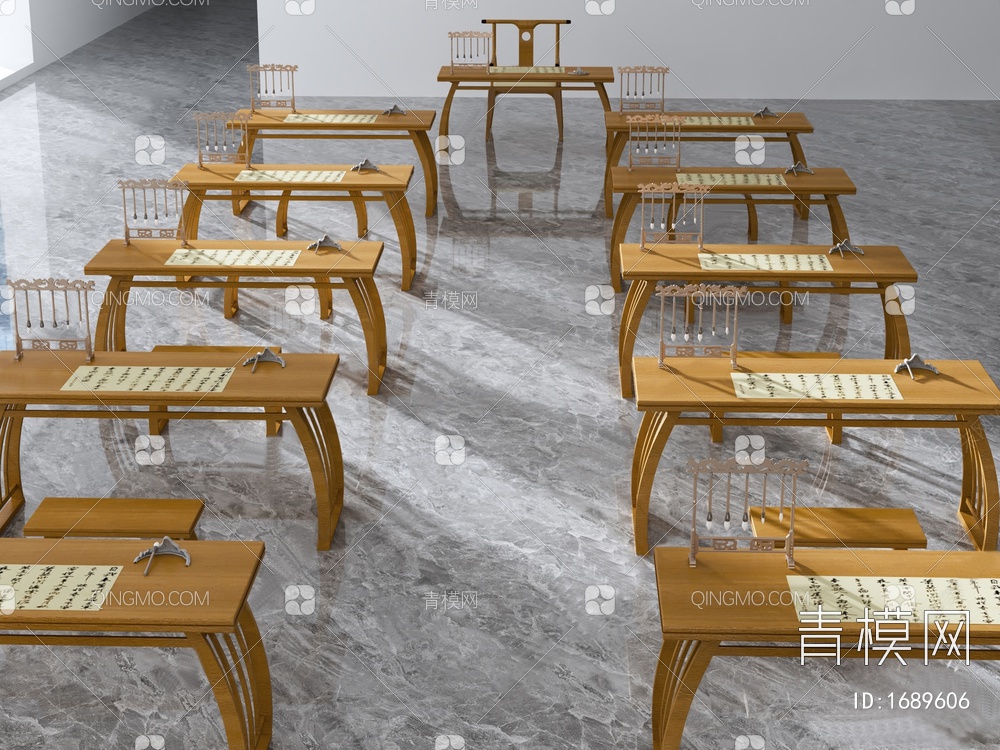 书法桌椅组合3D模型下载【ID:1689606】