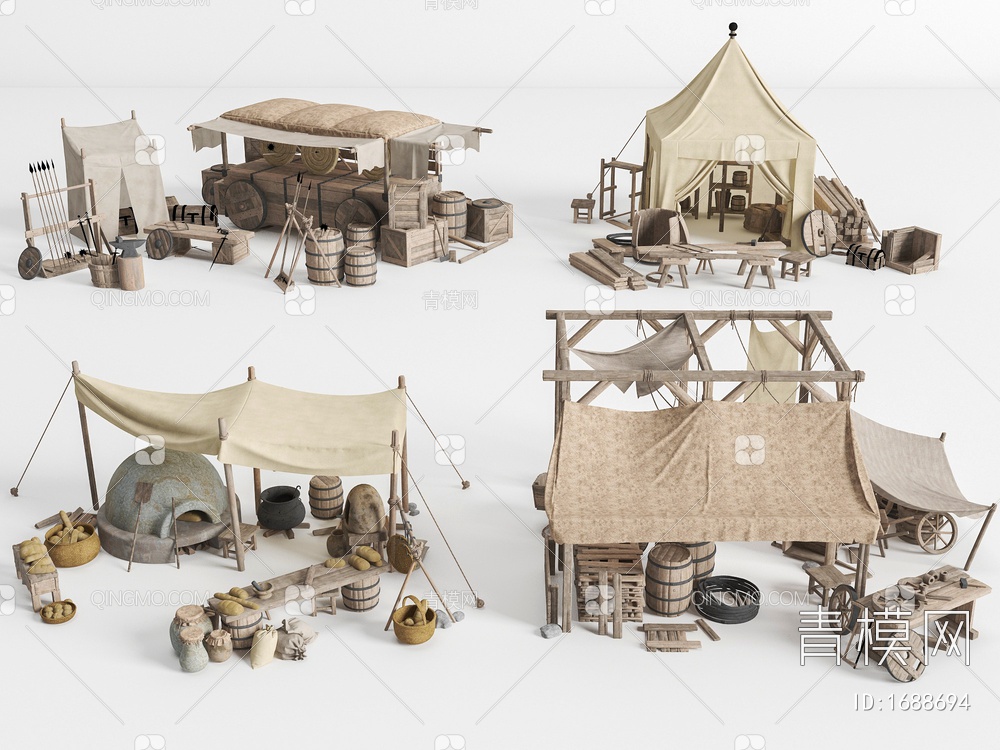户外露营帐篷建筑3D模型下载【ID:1688694】