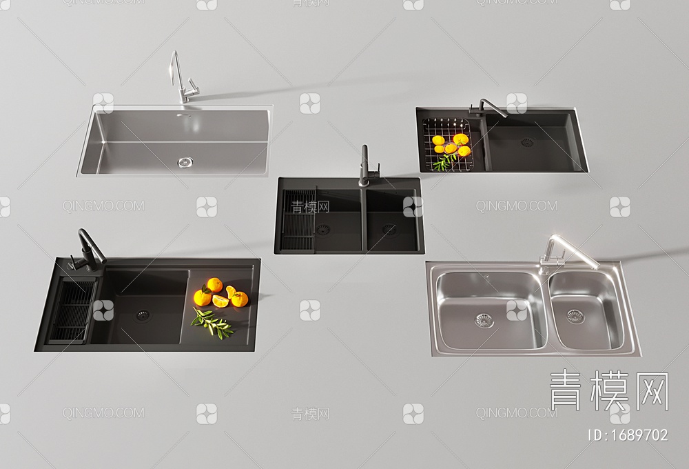 嵌入式水槽 洗菜池 洗菜盆 水龙头3D模型下载【ID:1689702】