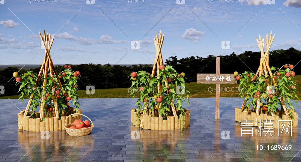 蔬菜种植箱 番茄 西红柿 社区菜园 一米菜园 菜箱 蔬菜架SU模型下载【ID:1689669】