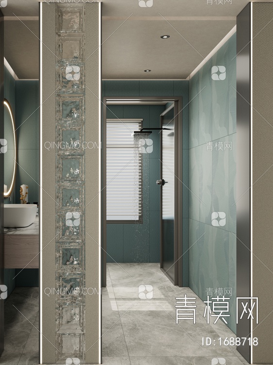 玻璃砖隔断 艺术墙砖 卫生间3D模型下载【ID:1688718】