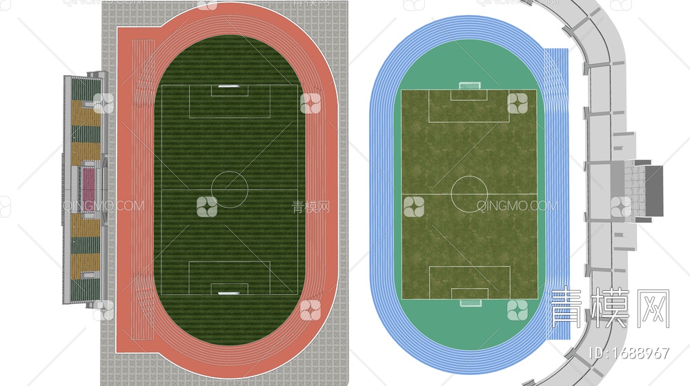 运动场 球场 足球场 操场 跑道 看台SU模型下载【ID:1688967】