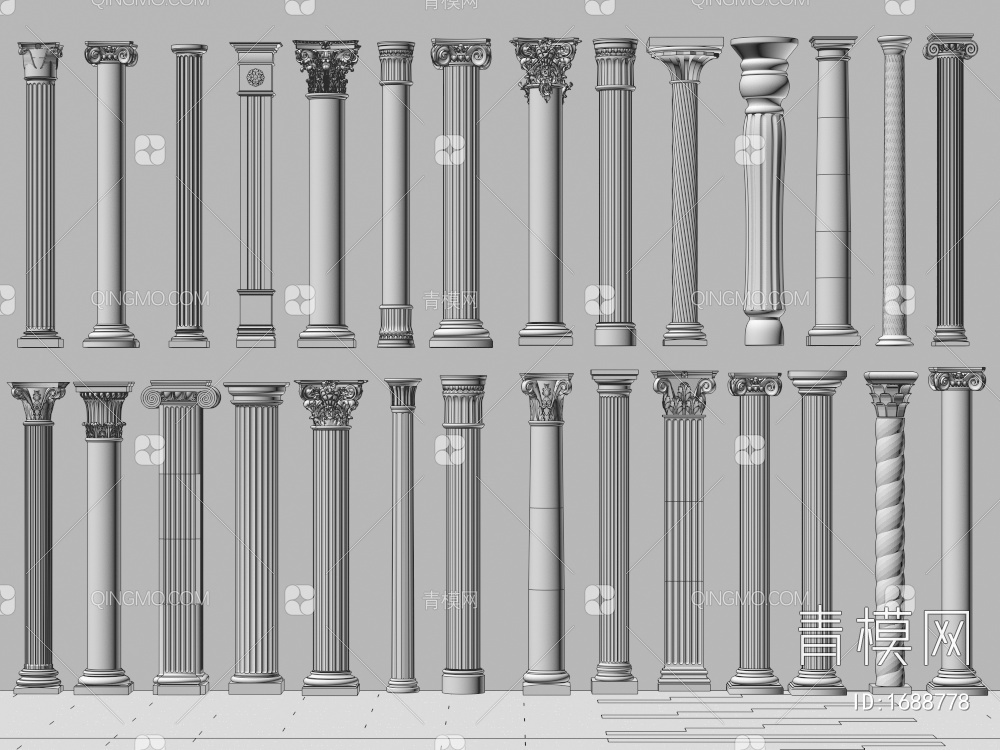 柱子 罗马柱 石膏柱子 装饰柱 罗马柱3D模型下载【ID:1688778】