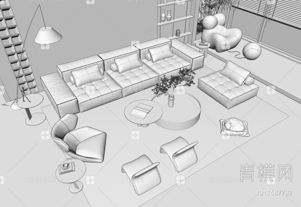 沙发茶几组合3D模型下载【ID:1687782】