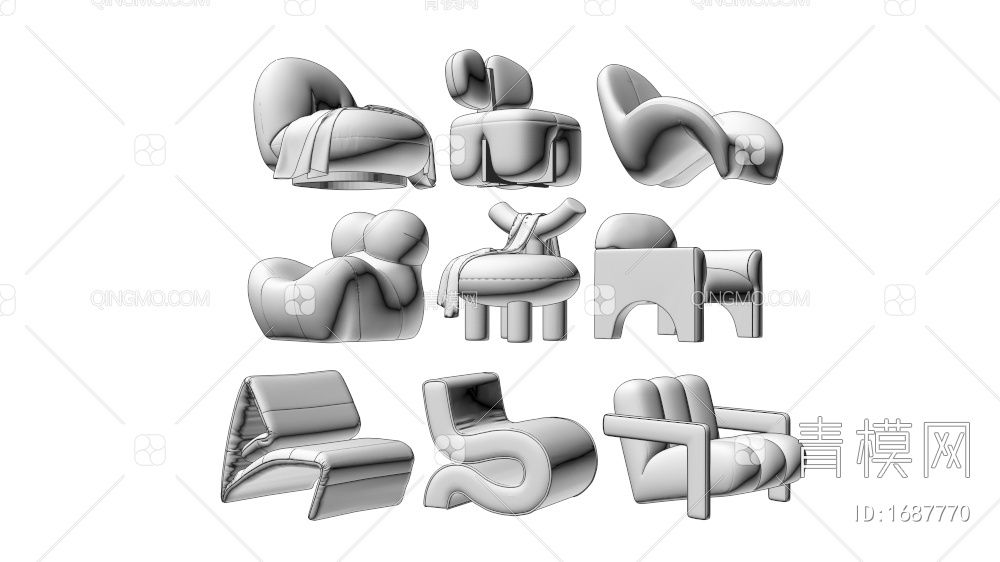 单人沙发组合3D模型下载【ID:1687770】