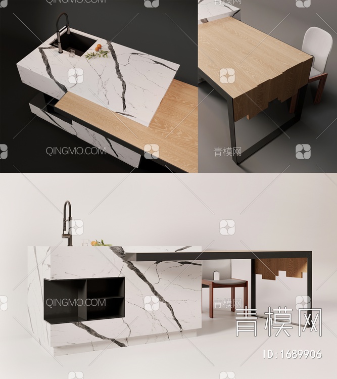 水吧，餐桌椅，岛台3D模型下载【ID:1689906】