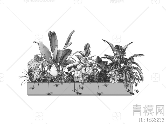绿植花箱 植物组合 室内植物造景 花箱盆景3D模型下载【ID:1688238】
