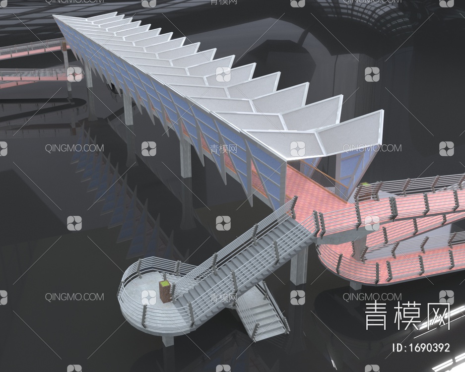 公共建筑设计天桥3D模型下载【ID:1690392】