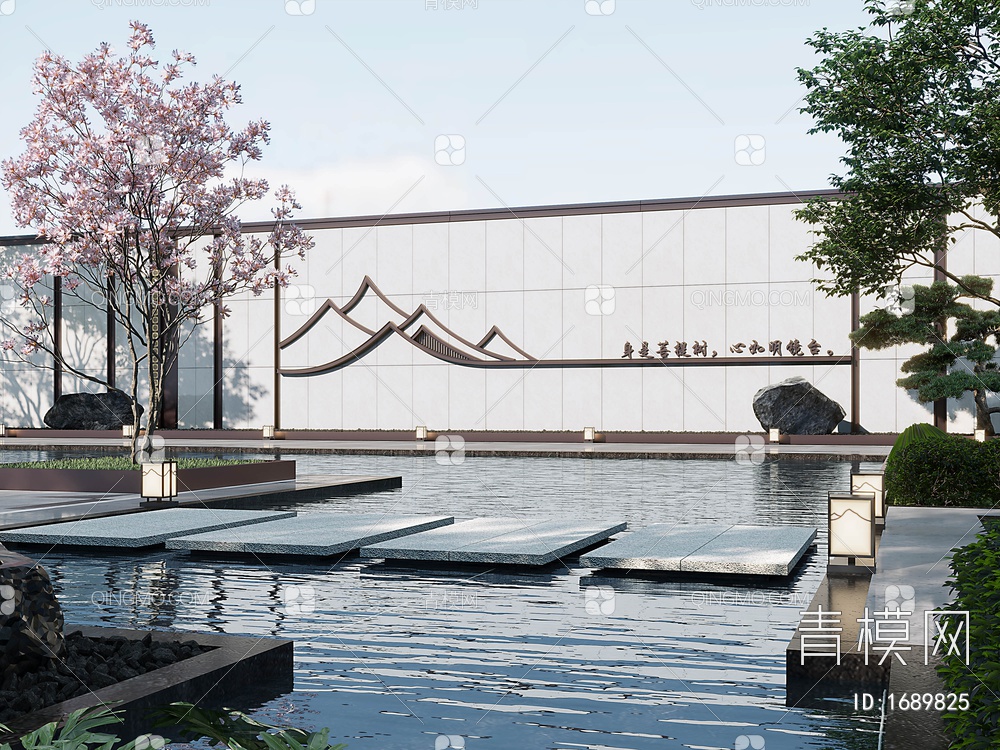 新中庭庭院水景墙SU模型下载【ID:1689825】