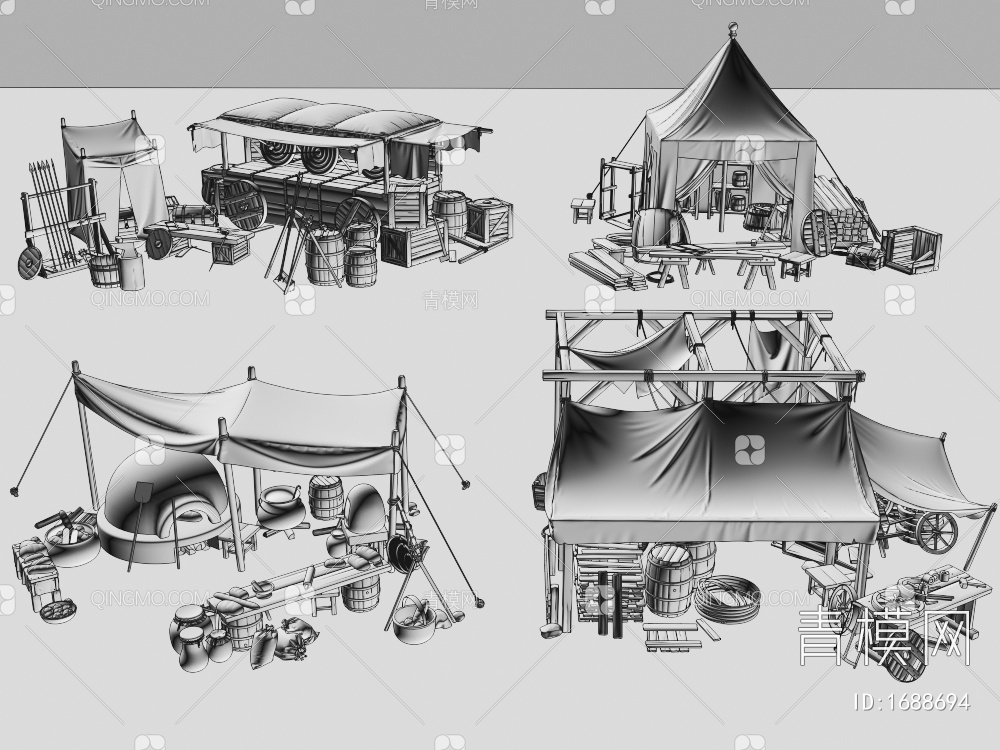 户外露营帐篷建筑3D模型下载【ID:1688694】