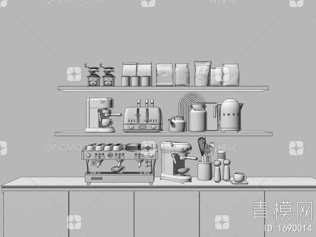 咖啡机 磨豆机 烤箱 微波炉 厨房用品3D模型下载【ID:1690014】