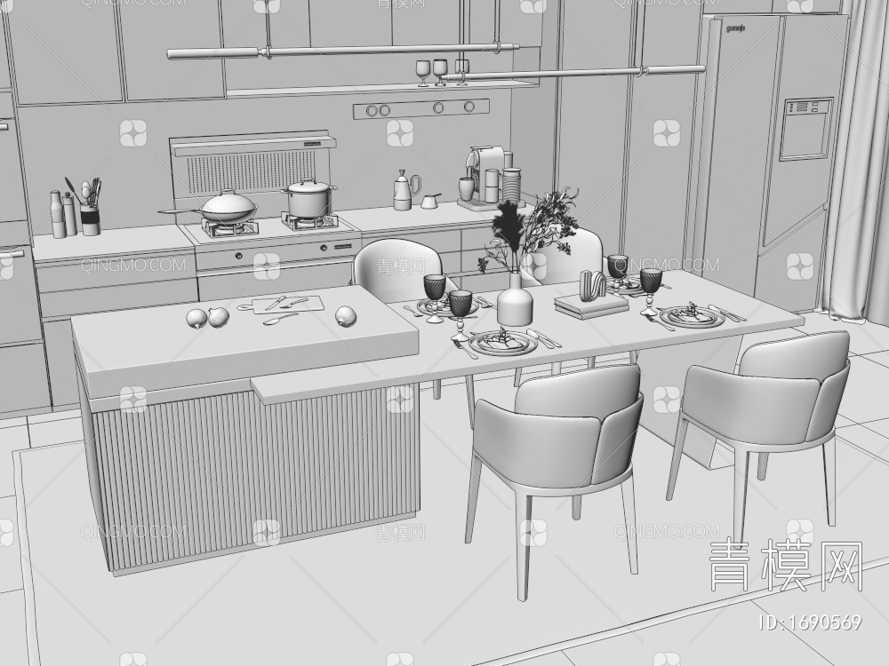 开放式厨房3D模型下载【ID:1690569】