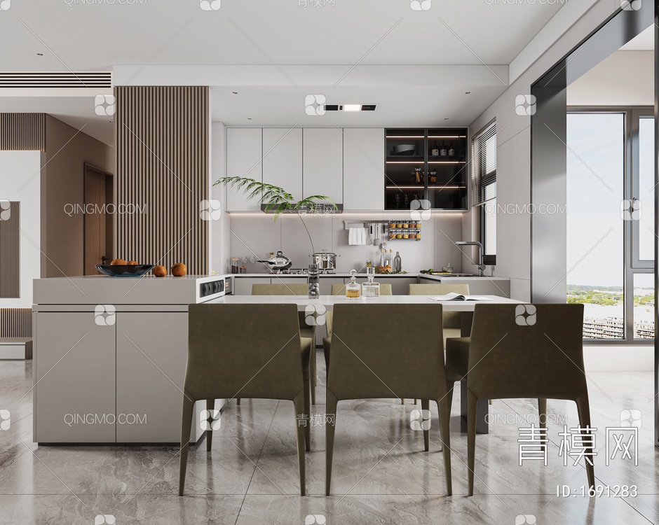 家居客餐厅、开放式厨房3D模型下载【ID:1691283】