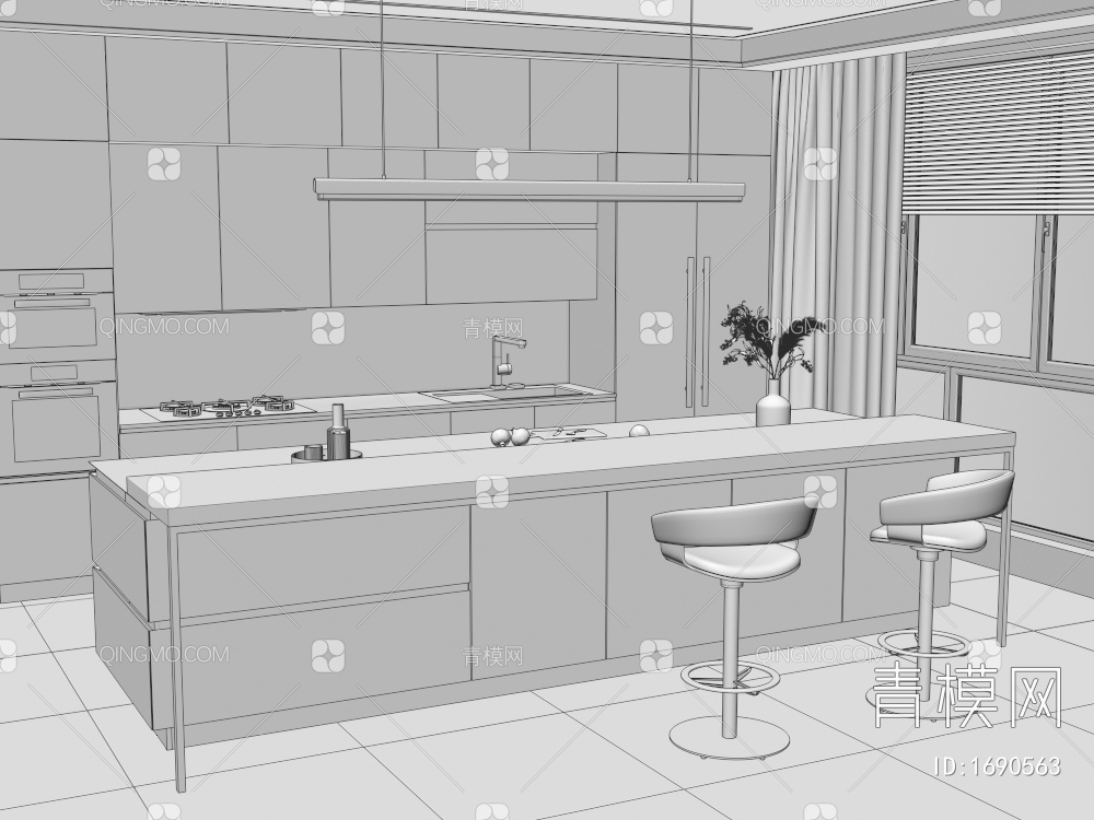 开放式厨房3D模型下载【ID:1690563】