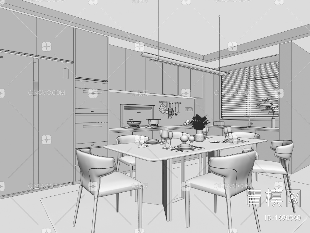 开放式厨房3D模型下载【ID:1690560】