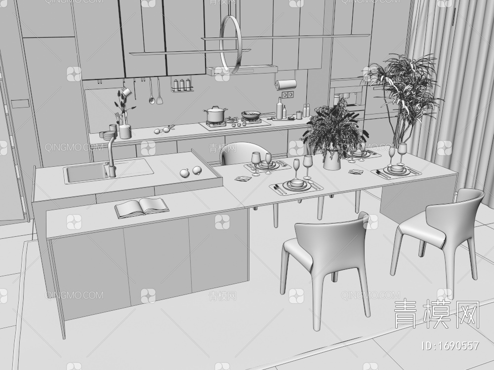 开放式厨房3D模型下载【ID:1690557】