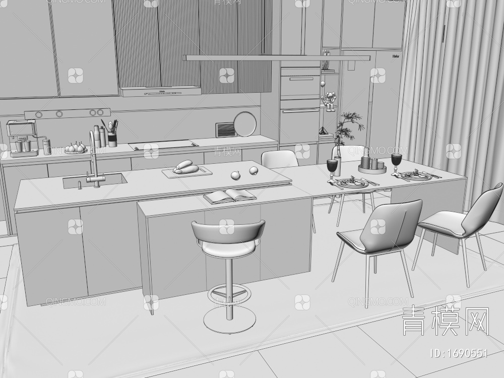 开放式厨房3D模型下载【ID:1690551】